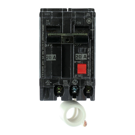 Ge Circuit Breaker, THQL Series 20A, 2 Pole, 120/240V AC THQL2120GFTP
